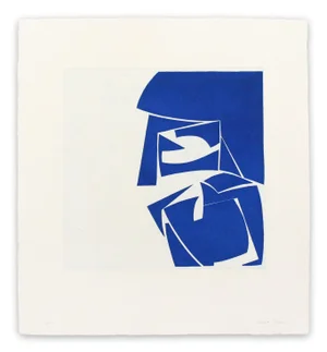 Contemporary Abstract Aquatint Made With Oil Based Charbonnel Etching Ink, Printed on 100% Rag Paper Painting "Covers 3 Cobalt" by Joanne Freeman