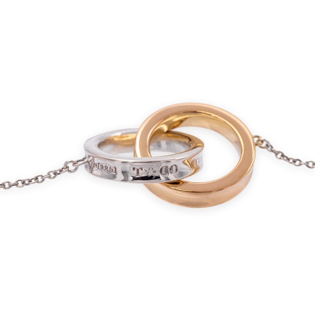 Early 21st Century Tiffany & Co. 1837 Interlocking Circles Necklace Sterling Silver & 18k Rose Gold For Sale - Image 5 of 9