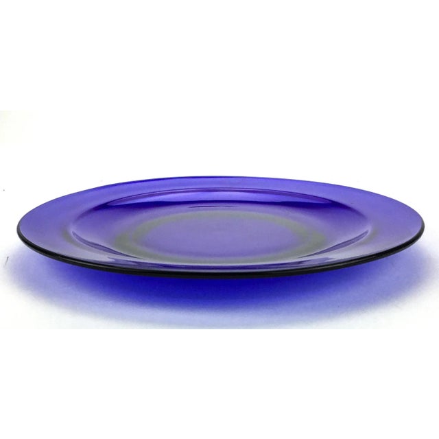 Mid-Century Modern 8” Vintage French Cobalt Blue Glass Salad or Desert Serving Plate For Sale - Image 3 of 8