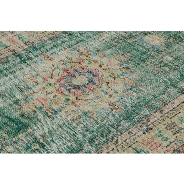 Vintage Zeki Müren Rug in Teal With Floral Medallion, From Rug & Kilim For Sale In New York - Image 6 of 7