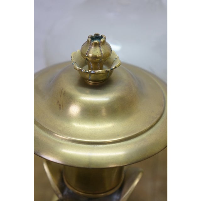 Brass Antique Brass Regency Argand 2 Light Candlestick Candelabra Hurricane Lamps - a Pair For Sale - Image 8 of 18