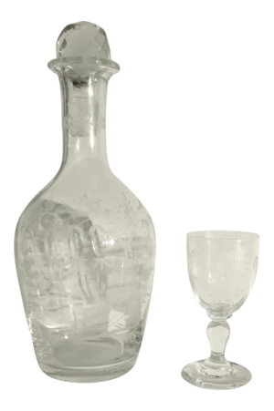 Antique Liqueur Decanter and Glass Set - Set of 2