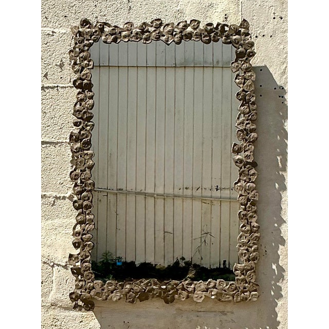 Vintage Boho Hammered Metal Floral Ring Mirror For Sale - Image 4 of 8