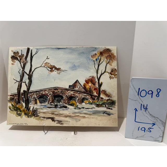 Brown Henry Emil Salloch Original Watercolor on Paper Stone Bridge. Gettysburg Pennsylvania, 1946. For Sale - Image 8 of 8