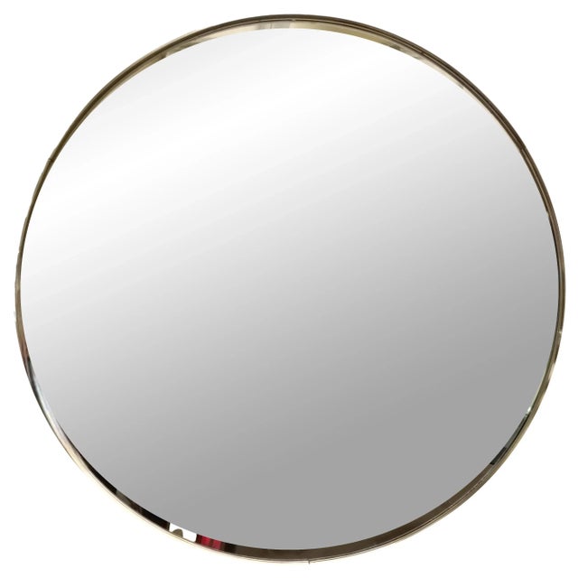 Metal Italian Round Brass Wall Mirror, 1960s For Sale - Image 7 of 7