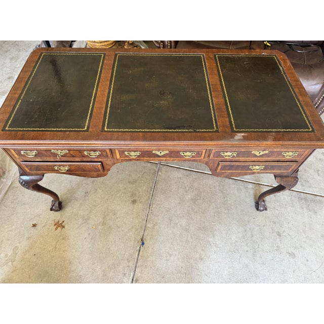 Henredon Tooled Leather Chippendale Mahogany Executive Writing Desk Ball & Claw Parents bought it new & has been in...