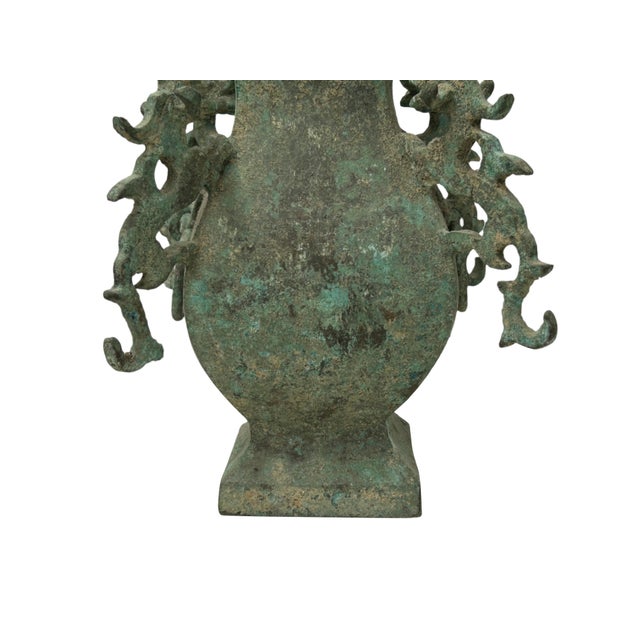 Green Gray Metal Carved Ritual Fengshui Vessel Display Art For Sale In San Francisco - Image 6 of 11