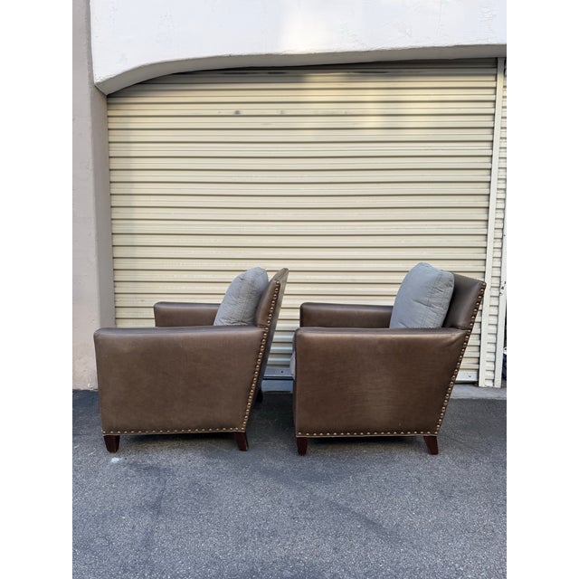Priced to sell this week – open to serious offers. Beautiful pair of Lee Industries brown leather club chairs with classic...