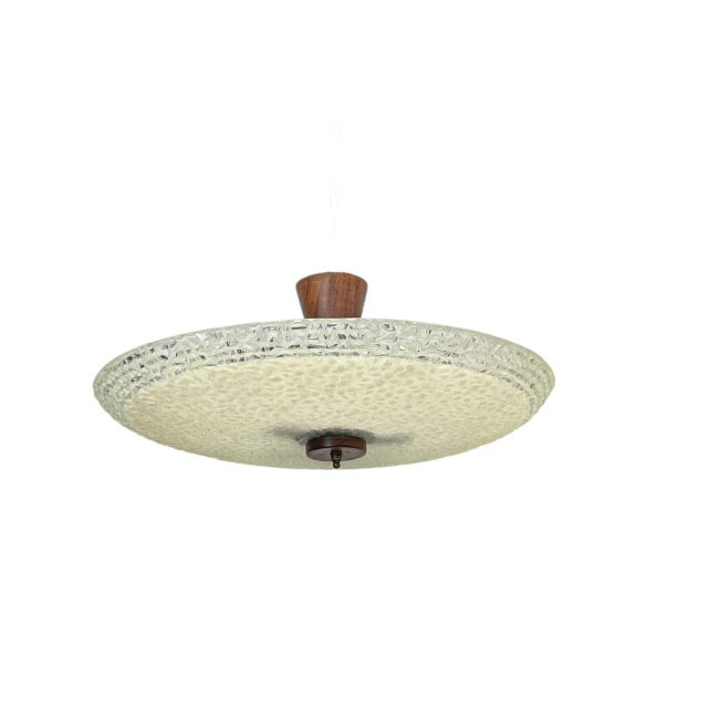 1960s Large Vintage Flush Mount in Teak and Glass, 1960s For Sale - Image 5 of 11