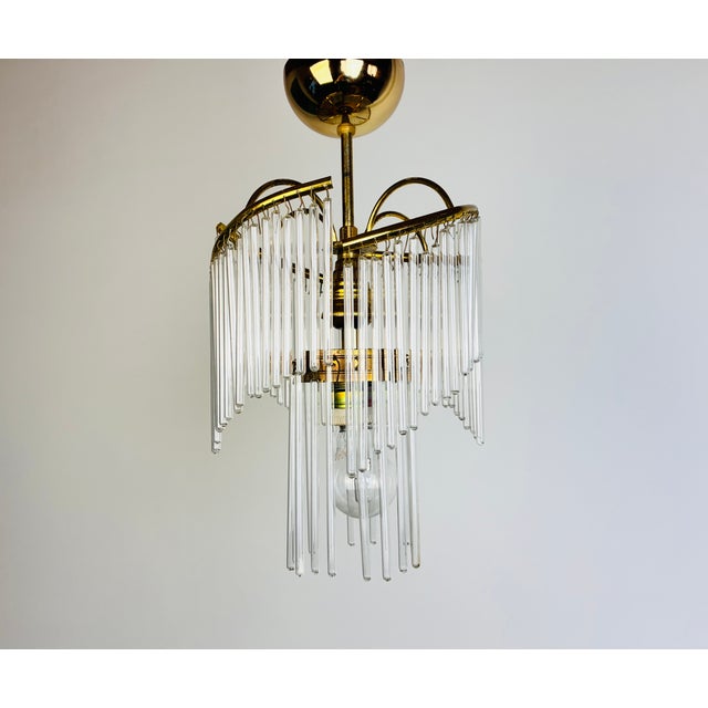 1980s Vintage Glass Rod Chandelier With Brass Frame For Sale - Image 10 of 16
