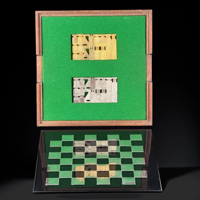 Custom Metal Chess Set with Glass Board and Storage Box in the style of Hermès, 1980s, Set of 33 For Sale - Image 6 of 17