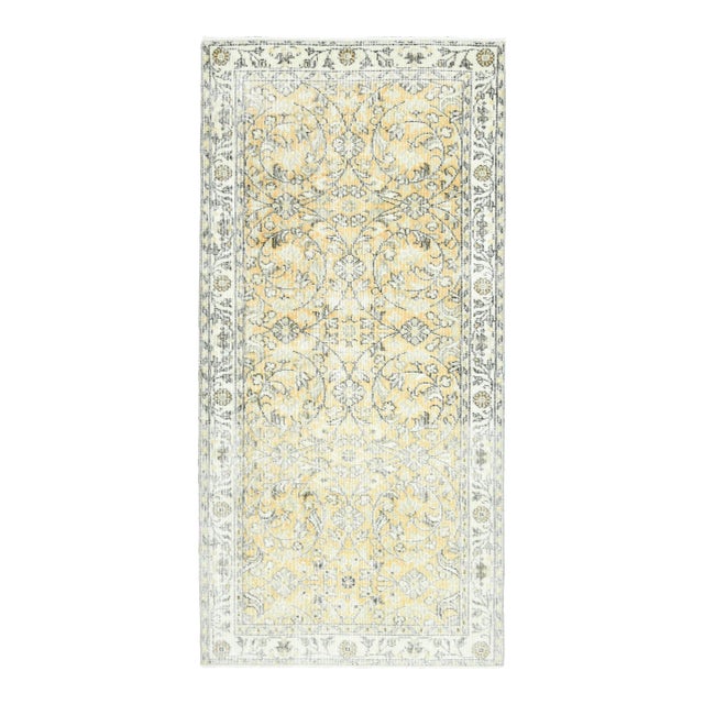 Vintage Turkish Oushak Handmade Wool Cotton Yellow Runner Rug For Sale
