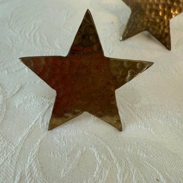 Hollywood Regency Vintage Hammered Brass Star Holiday Napkin Rings, Set of 6 For Sale - Image 3 of 5