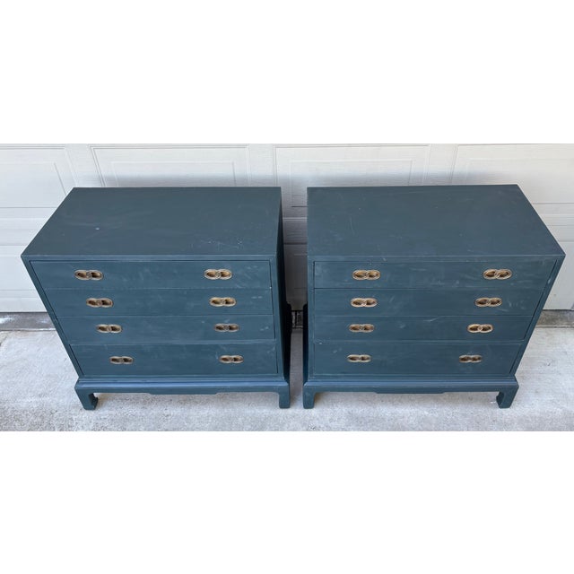 Hollywood Regency Vintage Pair Henredon Michael Taylor Boho Chests Drawers Dressers Hollywood a Pair For Sale - Image 3 of 12