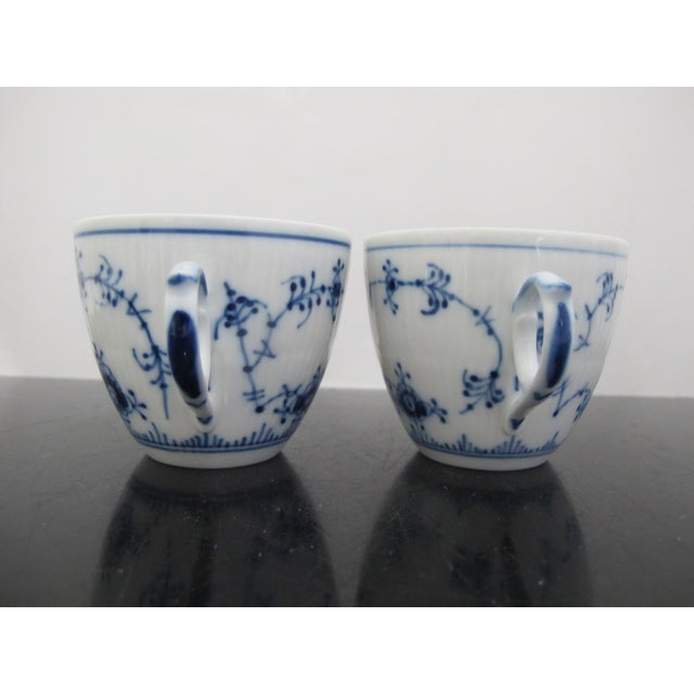 Early 20th Century Royal Copenhagen Denmark 081 Plain Blue Flower Fluted Flat Cup Pair For Sale - Image 5 of 9
