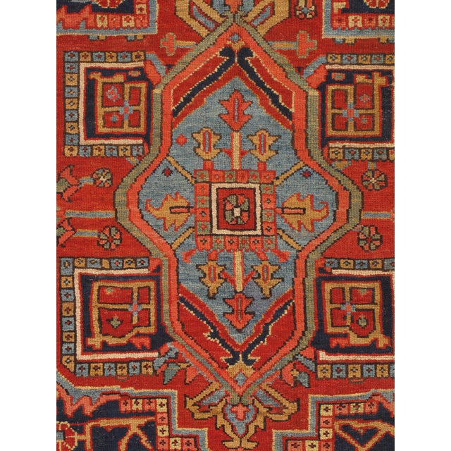 Textile Antique Persian Heriz Carpet Handmade Wool Oriental Rug, Navy, Light Blue, Gold For Sale - Image 7 of 12