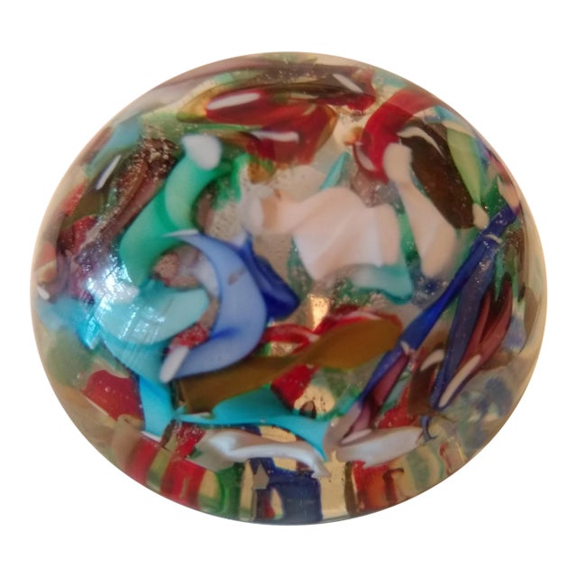 Vintage Confetti Themed Murano Blown Glass Paperweight For Sale