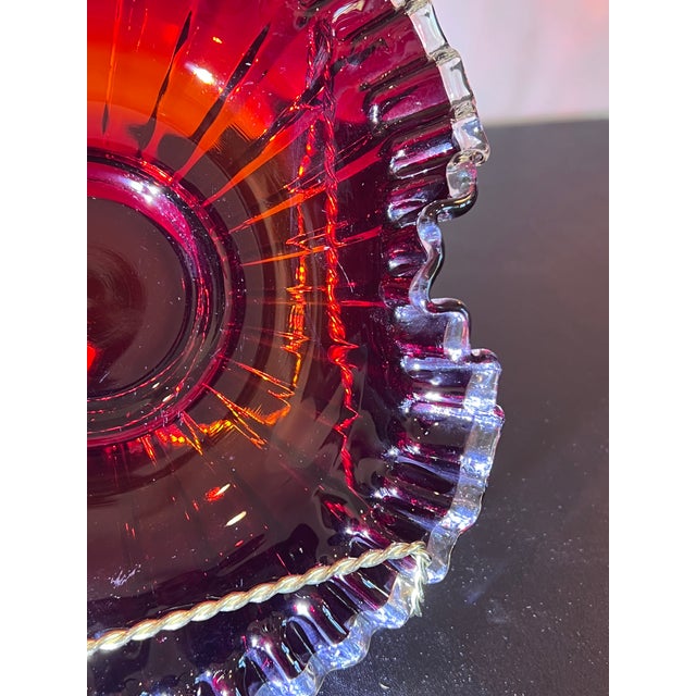 Glass 1939 Fenton Pre-Logo Ruby Amberina Silver Crest Ruffled Art Glass Centerpiece Bowl For Sale - Image 7 of 9