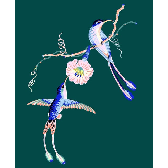 Contemporary Hummingbird Giclée Print in Teal For Sale