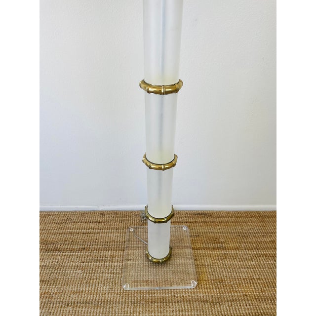 Mid-Century Modern Vintage 1970s Karl Springer Style Acrylic & Brass Faux Bamboo Floor Lamp For Sale - Image 3 of 7