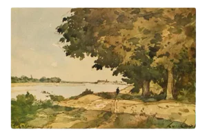 After H. J. Harpignies "On the Shore", First Edition Cottage Style Vintage Print