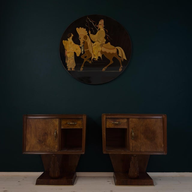 Vintage round Asian lacquer art panels made in Italy in the 1963. It was probably originally a tabletop. Good vintage...