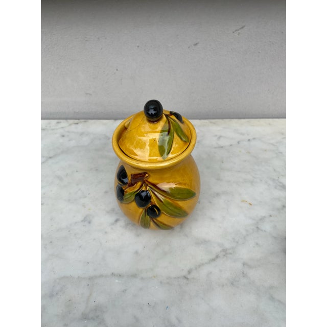 French Majolica Olives Canister Vallauris, Circa 1950.