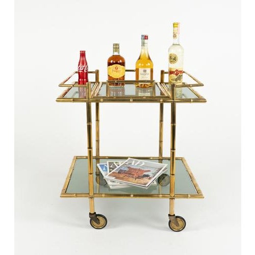Metal Mid-Century Serving Bar Cart in Brass and Glass in the style of Maison Baguès, Italy, 1960s For Sale - Image 7 of 16