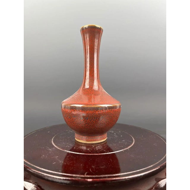 Vintage Chinese Porcelain Ming Dynasty Tianshun Marked Flambé Glaze Porcelain Vase, Kiln Variation Glaze Ceramic Bottle For Sale - Image 4 of 5