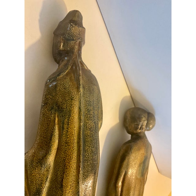 Pair of Vintage/Antique Ceramic Asian Scholar Figures on Pedestal Bases Set of 2 For Sale In Palm Springs - Image 6 of 18