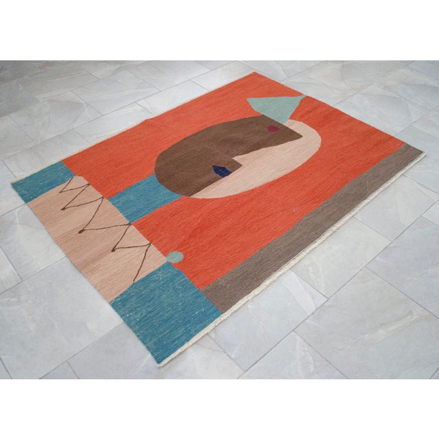 Paul Klee "Clown "Inspired Hand Woven Area Rug & Wall Decor - 3′10″ × 5′4″ For Sale - Image 9 of 14