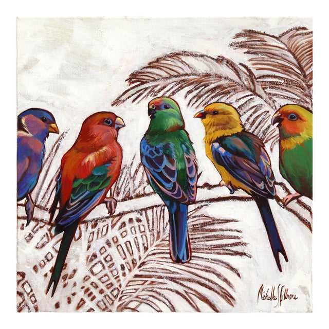 Life in Color - Abstract Colorful Vibrant Birds Oil Painting on Canvas Original Artwork by Michelle Fillmore For Sale
