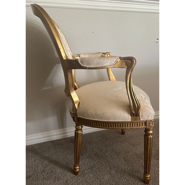Hickory Chair arm chair 5081-01 (original tag attached). Gold Metal Leaf with red undertone. Vintage. Louis XVI style.