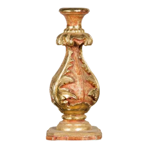 Mid 20th Century Red & Gold Gilt Indian Acanthus Carved Finial Drilled to Be Made into a Lamp
