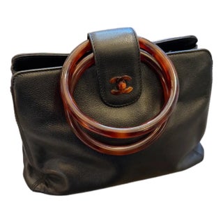 A Rare 2000s Black Caviar Leather and Bakelite Top Handle Bag by Chanel For Sale