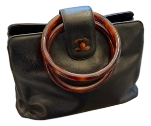 A Rare 2000s Black Caviar Leather and Bakelite Top Handle Bag by Chanel