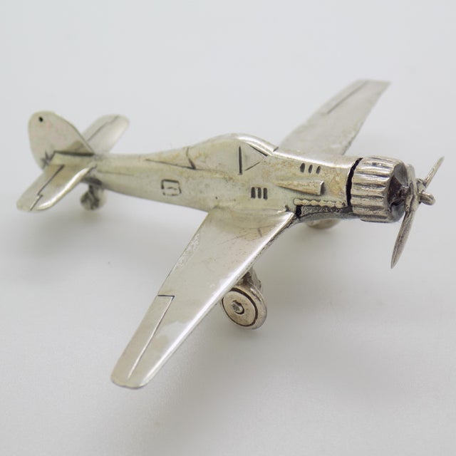 Vintage Italian Handmade Genuine Silver Airplane Figurine, 1980s For Sale - Image 3 of 13
