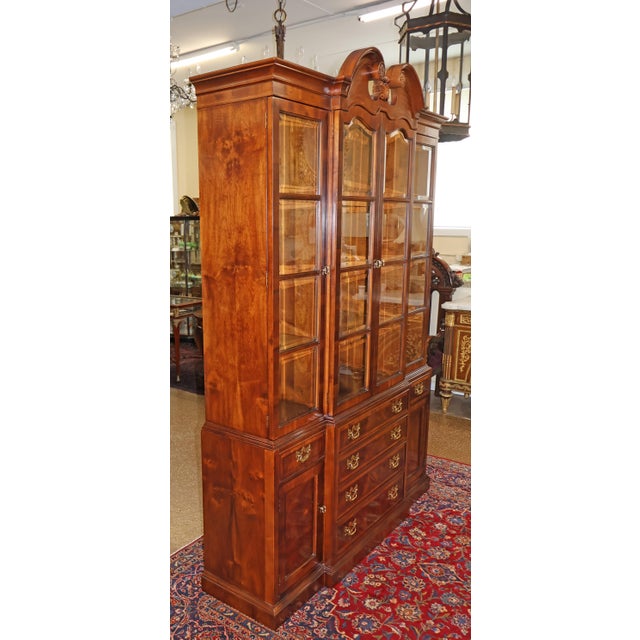 Wood Henredon Aston Court Burl Wood Beveled Glass Bookcase China Cabinet Breakfront For Sale - Image 7 of 18