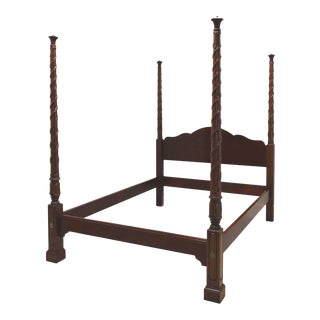 Hickory Chair Reed & Ribbon Mahogany Queen Size Four Poster Canopy Bed For Sale