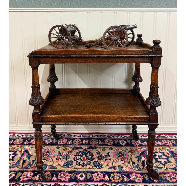 Antique English Trolley Tea Cart Pastry Cocktail Bar Cart Tray Tudor Oak 1930s For Sale - Image 13 of 18
