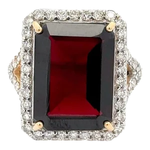 Big 14.54 CTW Garnet Halo Diamond Cocktail Ring Size 7 in 14k Gold