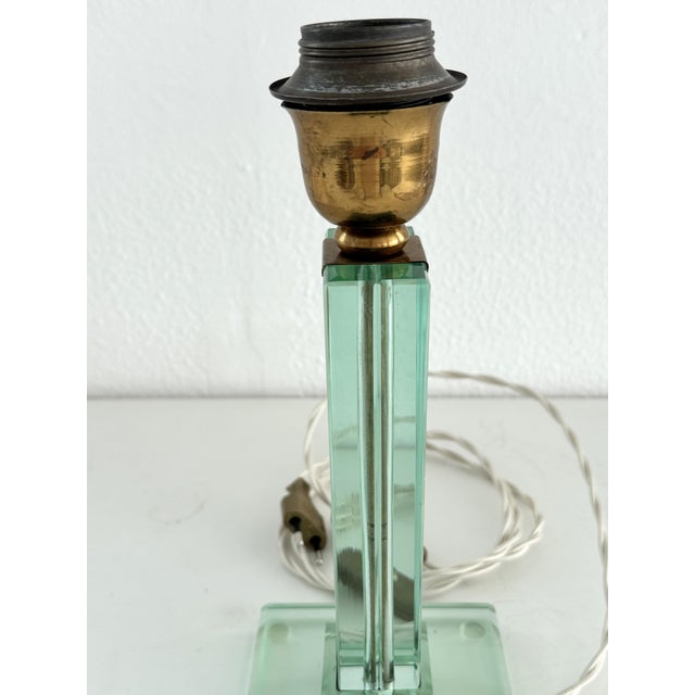 Italian Table Lamp with Green Glass and Brass Details from Fontana Arte, 1950s For Sale - Image 13 of 18
