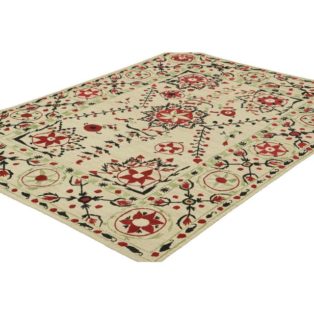 Rug & Kilim Rug & Kilim’s Suzani Style Kilim With Light Green and Red Floral Patterns For Sale - Image 4 of 7