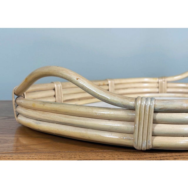 Hollywood Regency Vintage Rattan / Bamboo Serving Tray or Bar Tray For Sale - Image 3 of 5