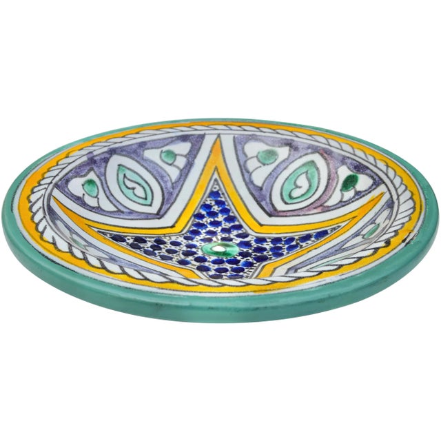 Mid 20th Century Purple & Orange Moroccan Ceramic Wall Plate For Sale - Image 4 of 7