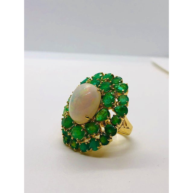 Bochic “Orient” Vintage Emeralds & Fire Opal Ring Set In 18K Gold & Silver Natural Emerlads 12.00 Carat Natural Fire Opal...