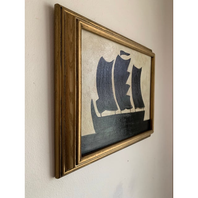 A striking seascape in silhouette, this piece captures timeless simplicity and contrast. The ship’s form, painted in bold...