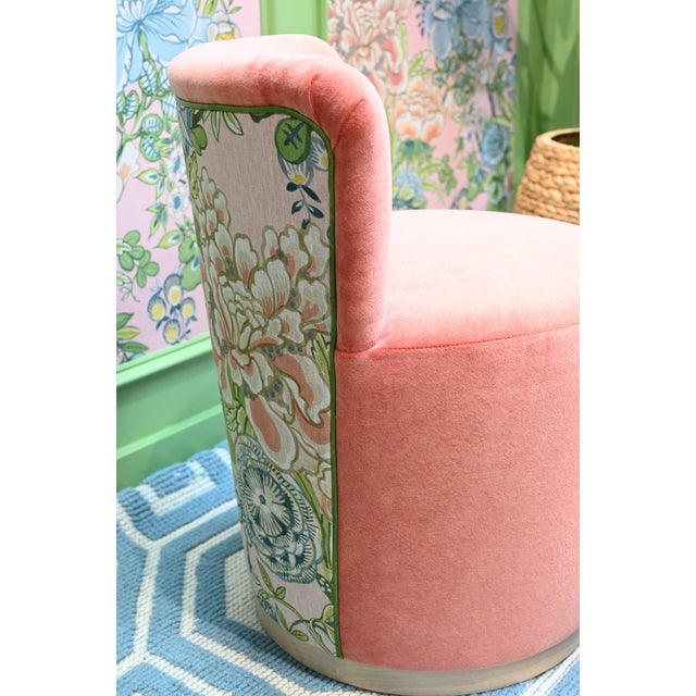 2020s Custom Coley Home + Thibaut Peony Garden Teeny Swivel Chairs For Sale - Image 5 of 6