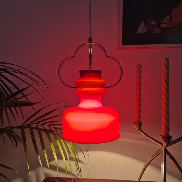 Red Glass Pendant Lamp from Flygsfors, Sweden, 1960s For Sale - Image 9 of 10