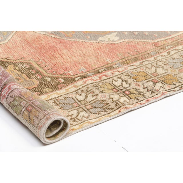 Textile Mid 20th Century Faded Coral and Olive Medallion Carpet For Sale - Image 7 of 10